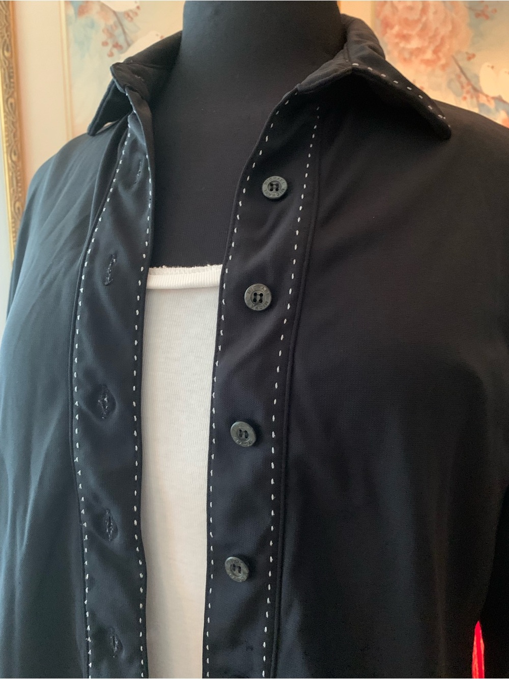 Micheal Micheal Kors Black Button-Front Long Sleeve with Contrast Stitching